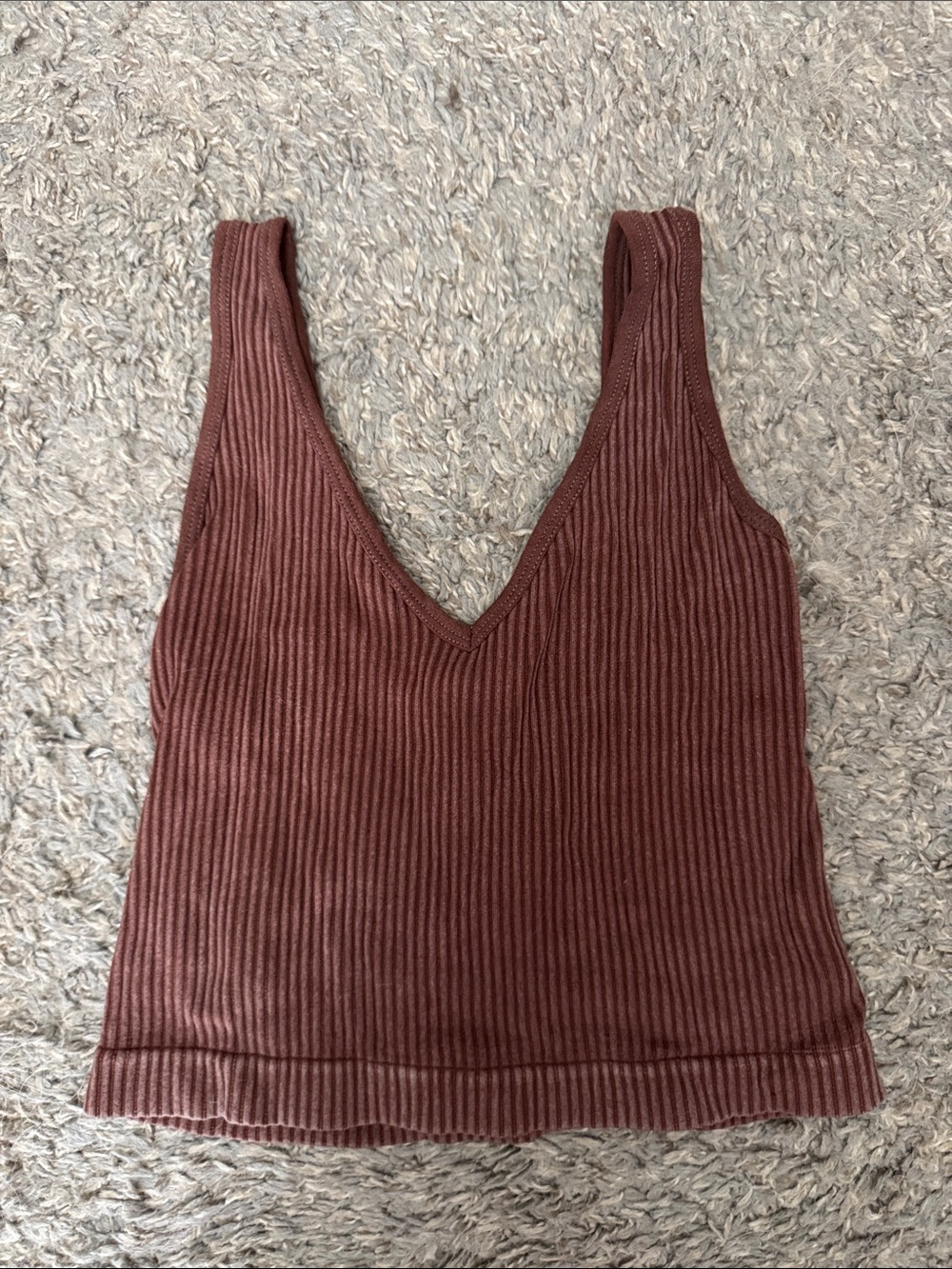 Aura Ribbed V-Neck Tank Top - Mauve Brown